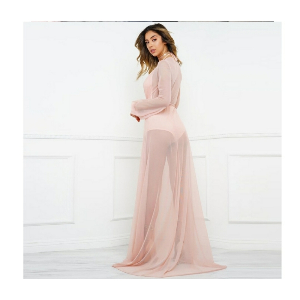 Pink chiffon long cover up - Picture 5 of 7